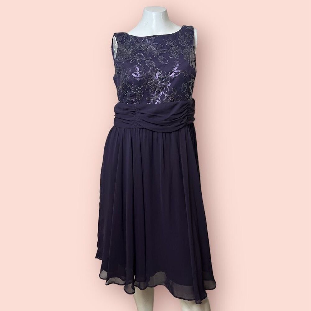 Perceptions New York Size 12 Sleeveless Formal Beaded Purple Sequin Dress